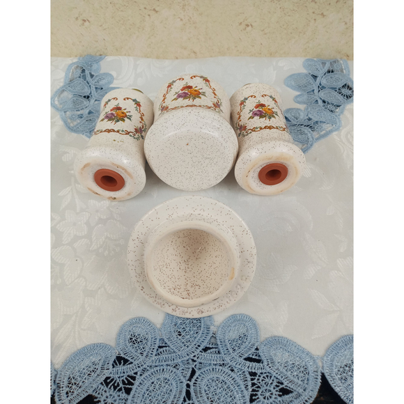 Vintage Handmade Ceramic Salt Pepper & Sugar Dish Cross-stitch Floral Design - Picture 3 of 6